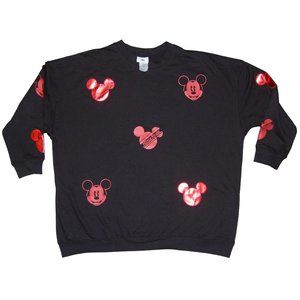 Vintage Disney Mickey Mouse Metallic Red on Black 3/4 Sleeve T-Shirt Adult XL